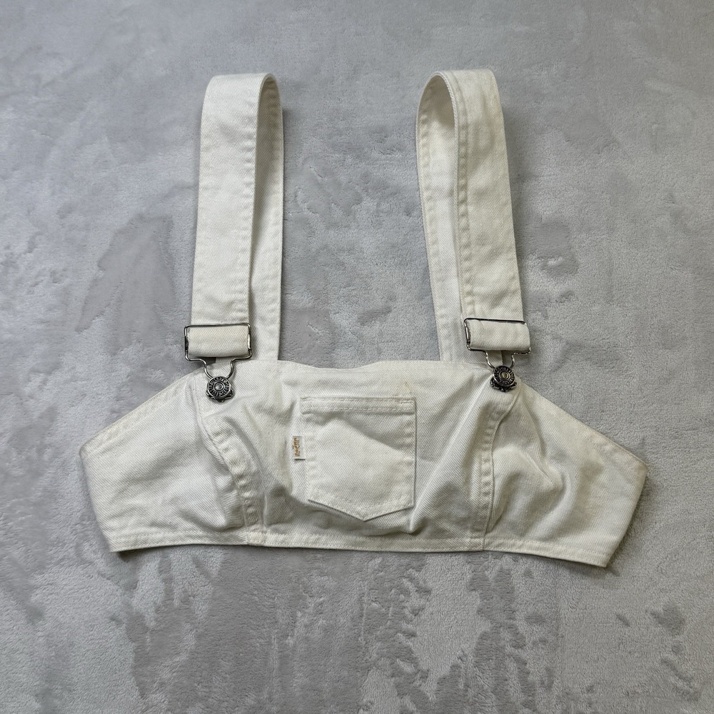 Rare Vintage 1970s LEVI'S White Denim Halter Overalls Crop Top‎ White Tab USA